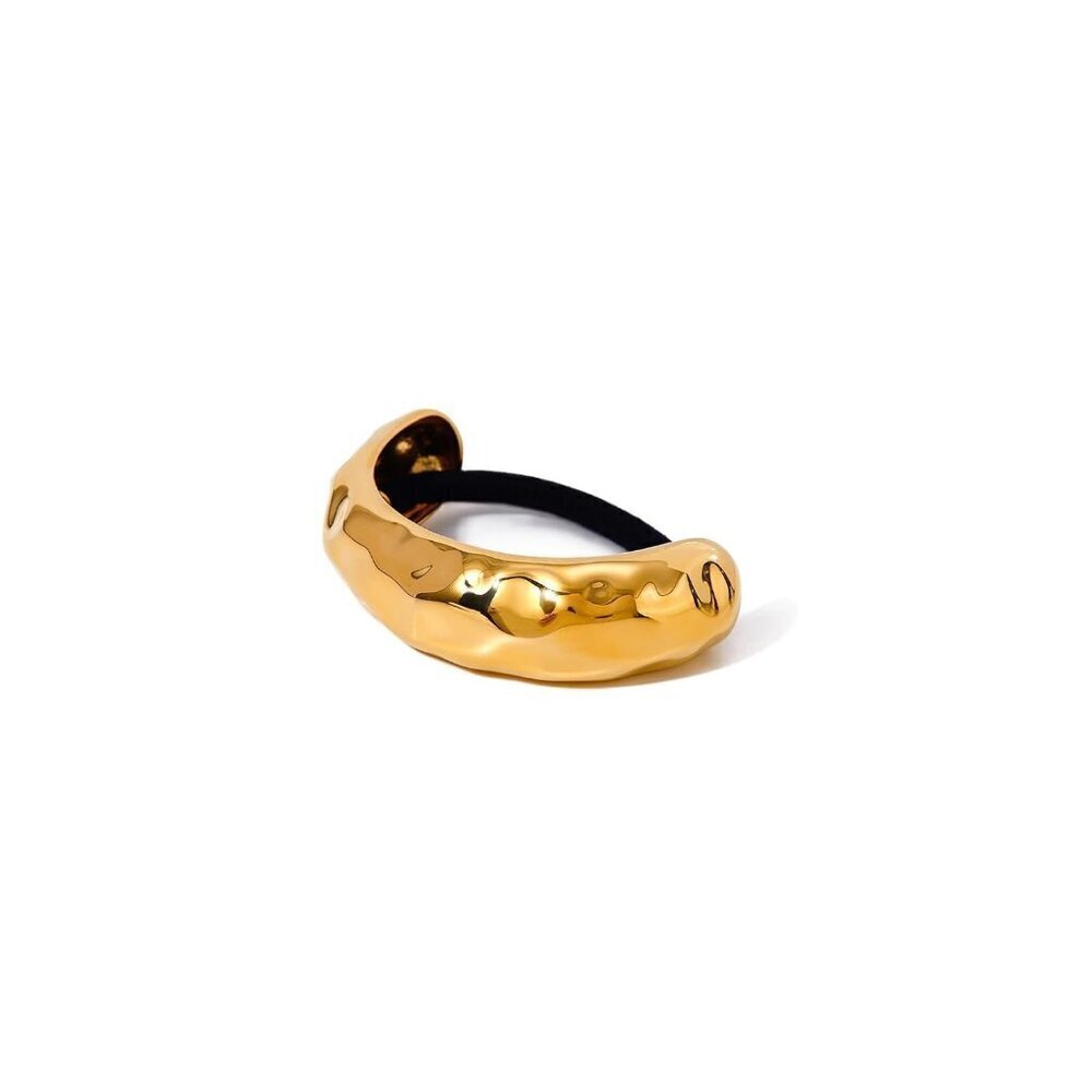 18k Gold Chunky Hammered Arch Hair Cuffs Hair Ties, Stainless Steel Ponytail Cuf
